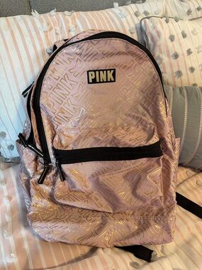 PINK Victoria's Secret Light Pink Backpack with Gold Accent Logo